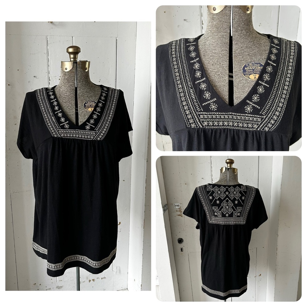 Sonoma Embroidered BoHo Baby Doll Peasant Top Blouse